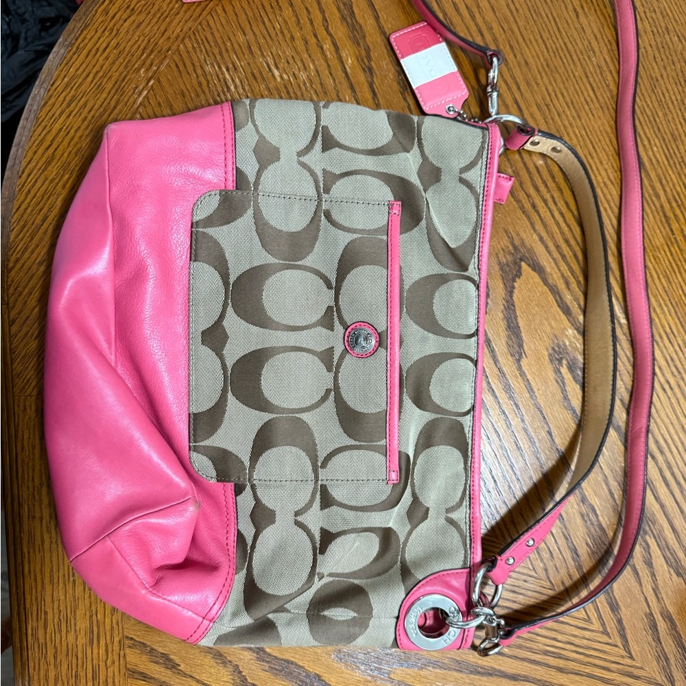 Coach Pink and Tan Shoulder Bag
